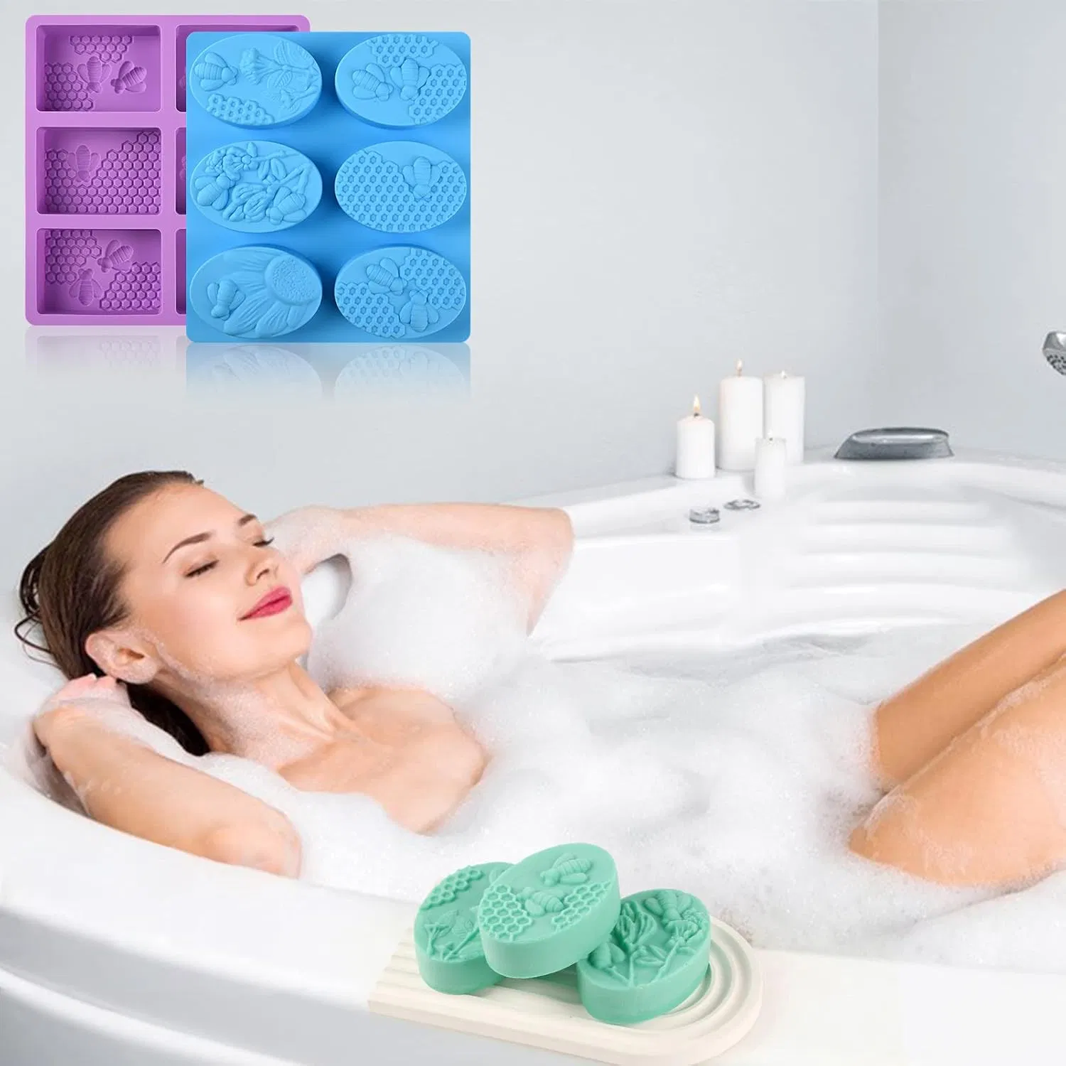 6 Cavity Bee Silicone Soap Molds Rectangle Oval Honeycomb Loaf Handmade Molds for Soap Making