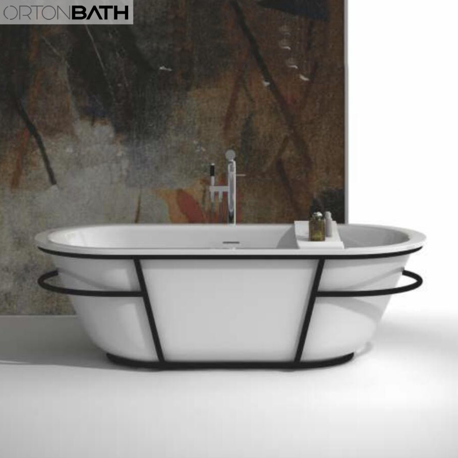 Ortonbath White Solid Surface Rectangular Acrylic Freestanding Hot Swim SPA Bathtub Bath Tub Freestanding Palstic Sanitary Ware Bathtub