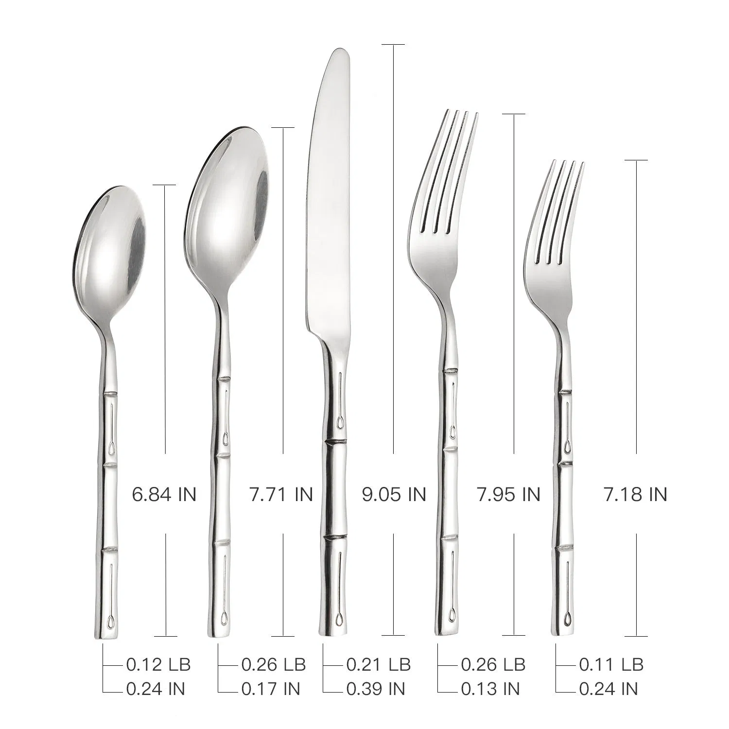 Elegant 5-Piece Bamboo Handle Stainless Steel Cutlery Set
