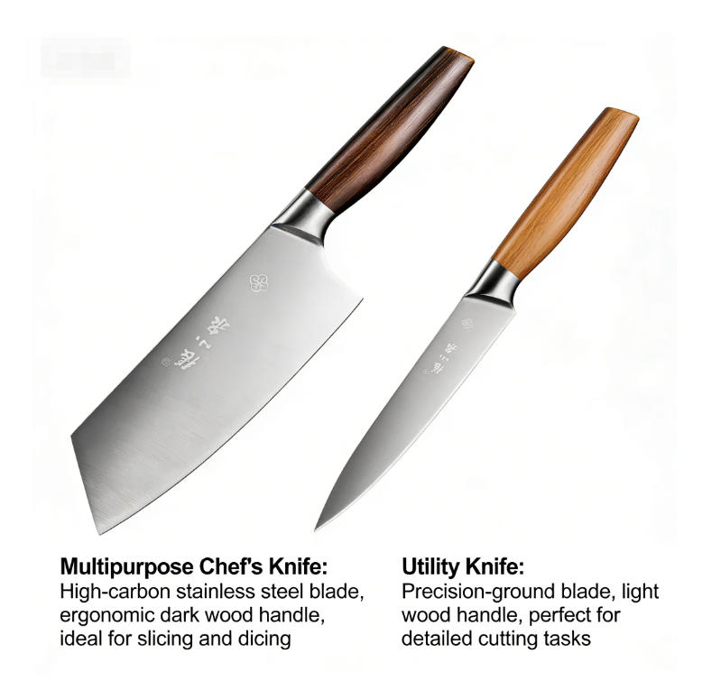 Premium Chef Knife Set - Cleaver & Utility Knife