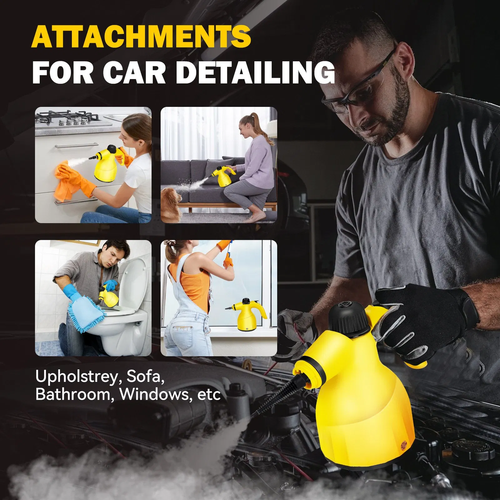 Handheld 1000W Steam Cleaner for Home Kitchen Grease Bathroom Grout Car Seats 350ml Tank 9-Piece Kit