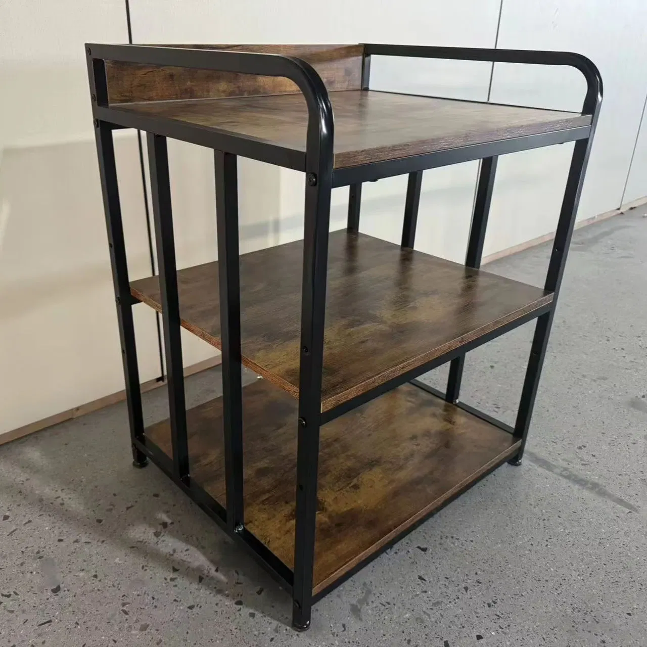 Stylish Wooden and Metal Rectangular Side Table with Storage