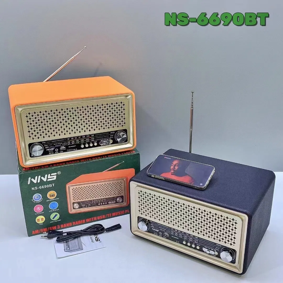 Портативная радио-колонка NS-6690BT Vintage Wooden