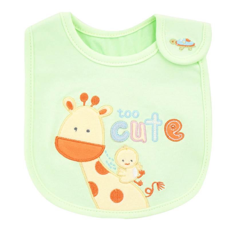 Cute Pink Animal Baby Bib with Snap Closure - Soft Organic Cotton Feeding Bib