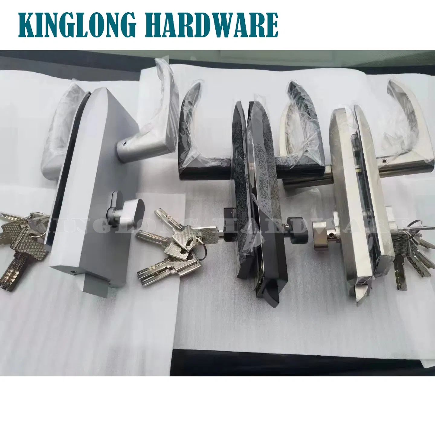 Matte Black Round Shape Glass Door Lock with Handle