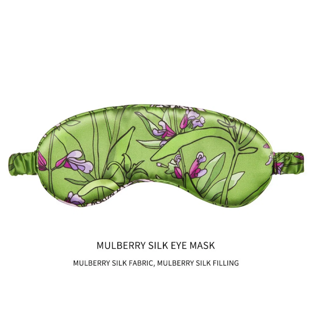 Double Sided Printing Mulberry Silk Travel Nap Eyemask with Silk Filling and Elastic Strap Ultra-Soft, Light-Blocking