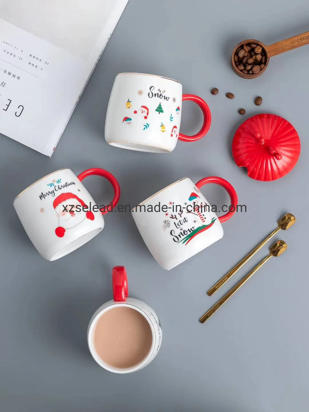 14oz Creative Design of Merry Christmas Ceramic Coffee Mug Gift Mug Deer Decorative Novelty Christmas Gifts