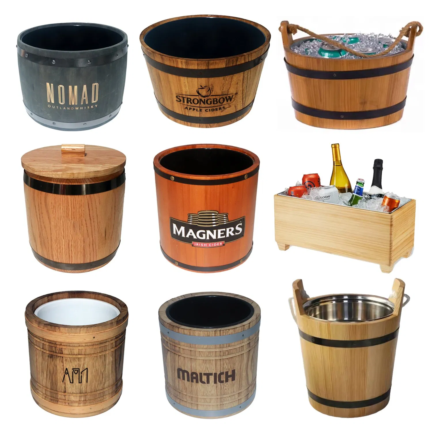 Double Wall Spacious Design Round Plywood Pine Beech Ash Wood Ice Bucket for France Max & Jack's Blue Girl