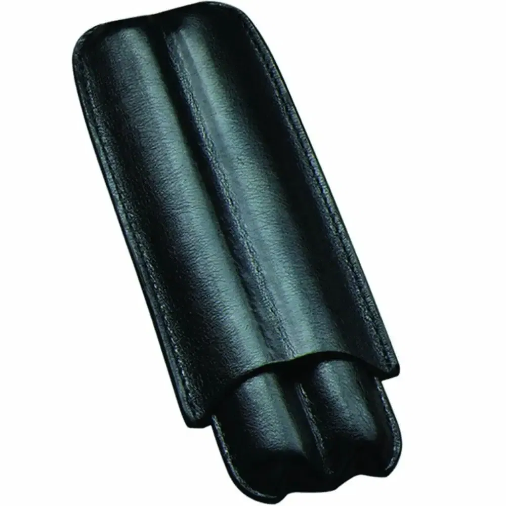 Black Leather 2CT Holder Cigar Tube Case Box for Cigars