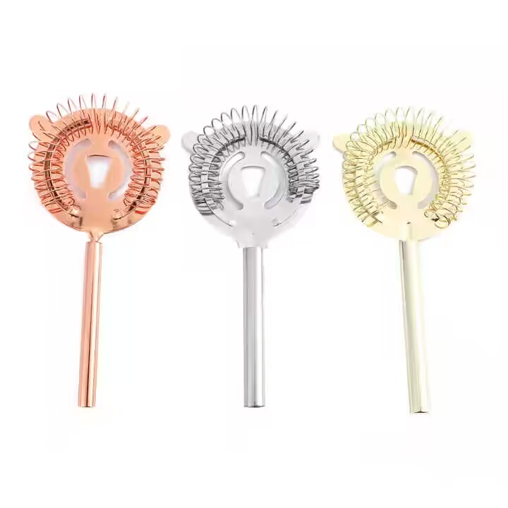 Custom Logo Stainless Steel Hawthorn Strainer Cocktail Fruit Barware Bar Mixing Use Straining Metal Silver Gold Copper Black Bar Strainers