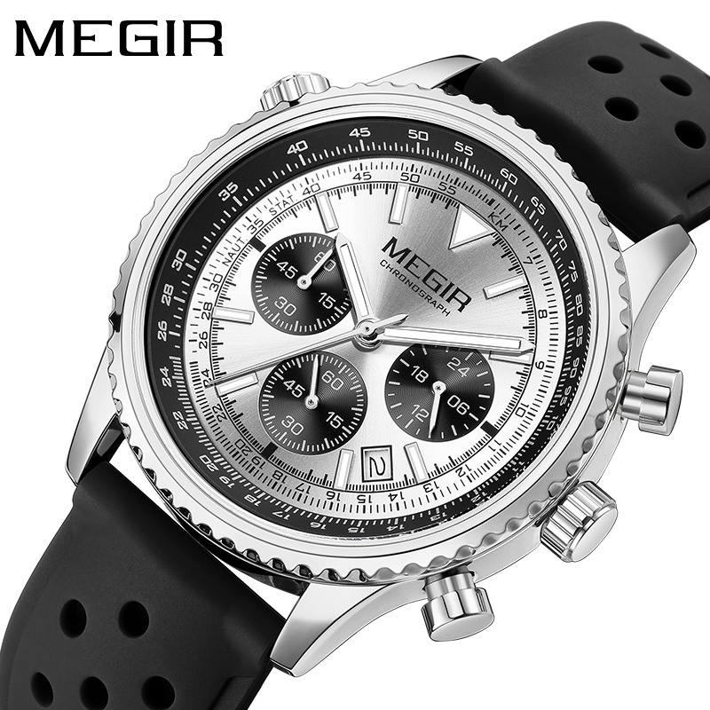 Hot Brand Megir 2236 Round Leather Band Watch Men's Business Quartz Watch