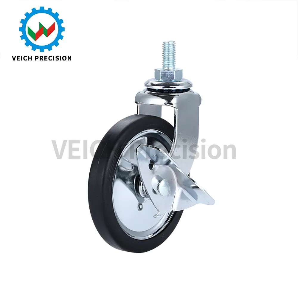 3-Inch Screw Stem Gold Brake Dining Wheel & Swivel PP Caster Hand Push Silent Wheel Furniture Caster