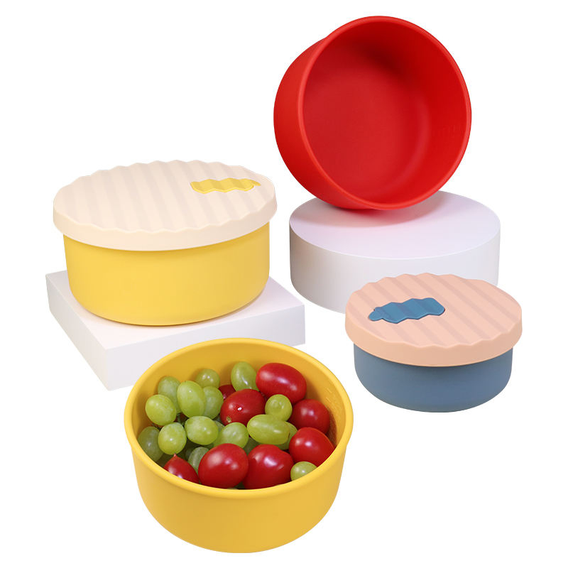 BPA Free Unbreakable Non-Toxic Leakproof Multi-Use Silicon Slice Lunch Fruits Pizza Dough Proofing Box Food Grade Silicone Storage Container Soup Bowls with Lid