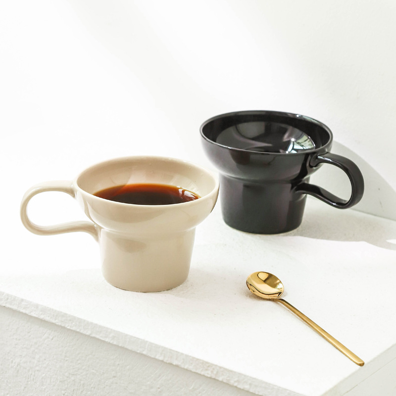 Ancient Style Wide Mouth Solid Color Retro Ceramic Coffee Cup Latte Cup Home Office Cup Wholesale Can Print Logo