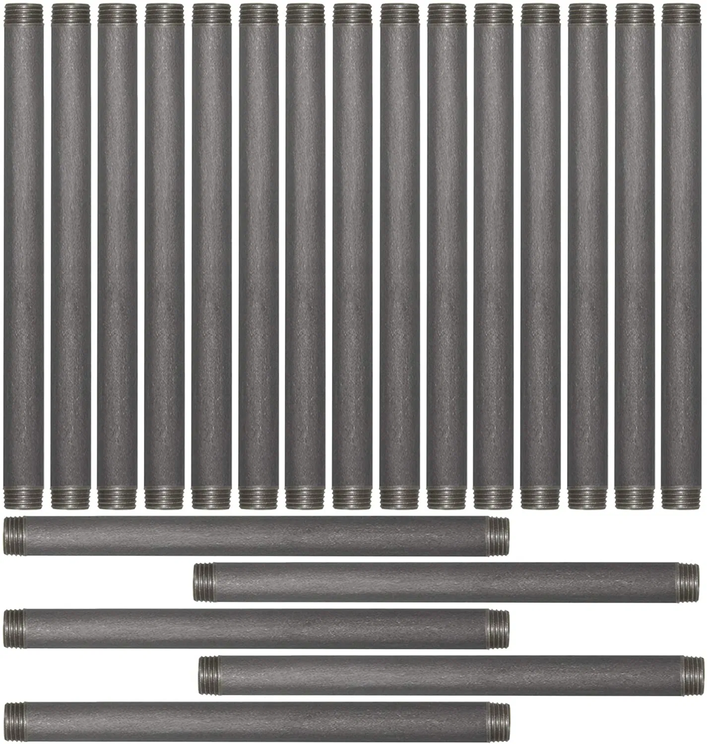 Bsp 1 Inches X 6 Inches Sandblasted Gray Pipe Nipples, Carbon Steel Iron Pipe Nipples and Fittings for DIY Vintage Furniture