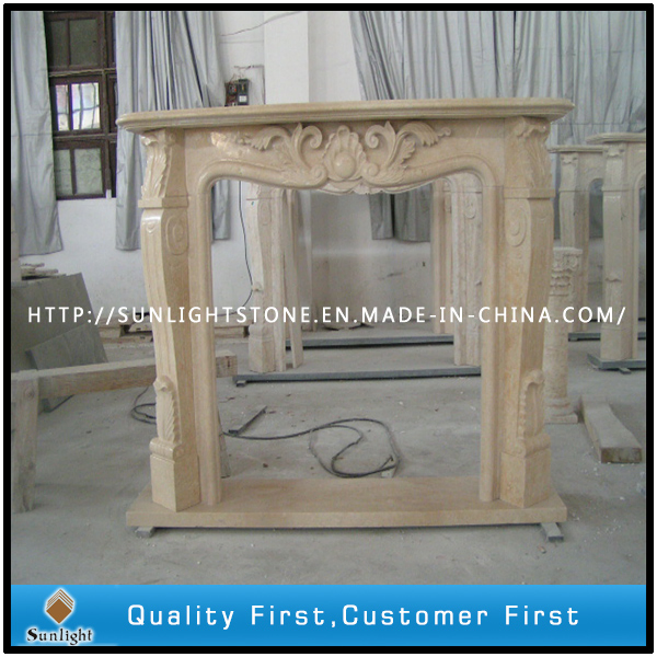 Carved Bianco Carrara White Marble Stone Fireplace Mantel