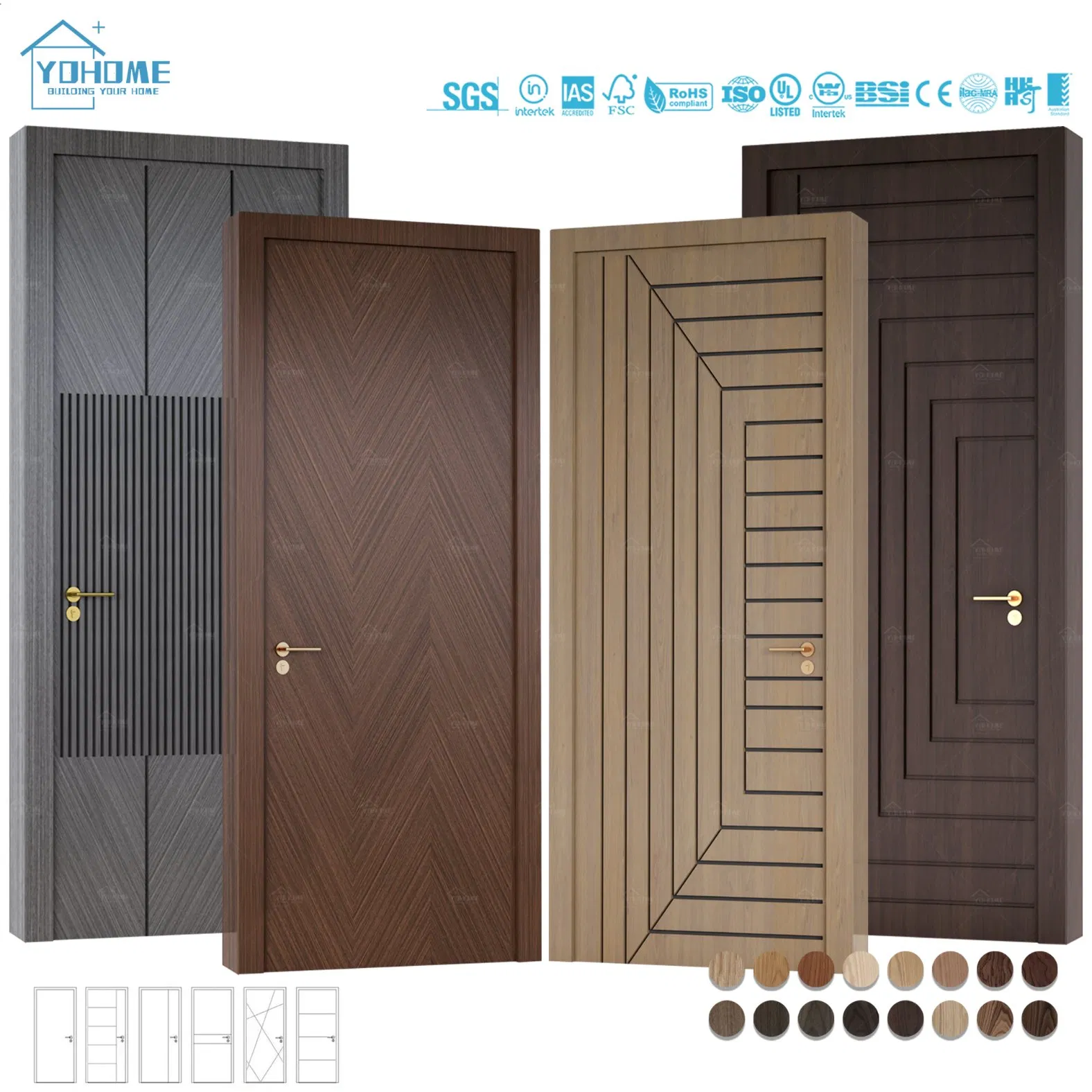 European Standard Custom CE Certified MDF Internal Door Indoor Wood Door for Houses Residential Room Door