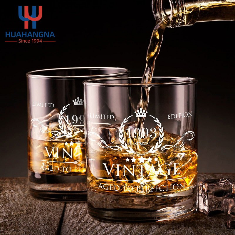 Premium Whiskey Glass Set Custom Logo Engraved Bourbon Whisky Stones and Coaster Gift Set with Wood Box for Men Present