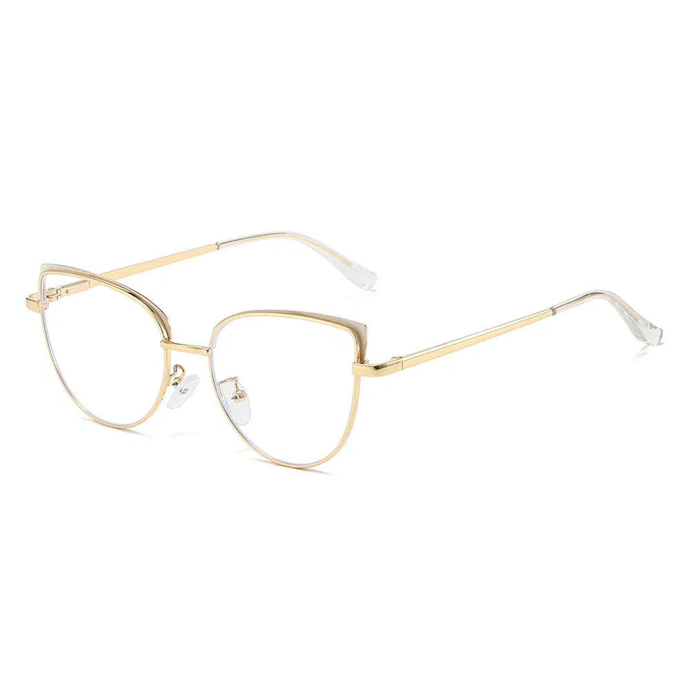 Fashion Metal Women's Designer Vintage Cat Eye Eyeglass Anti-Blue Light Myopia Optical Glasses Frame