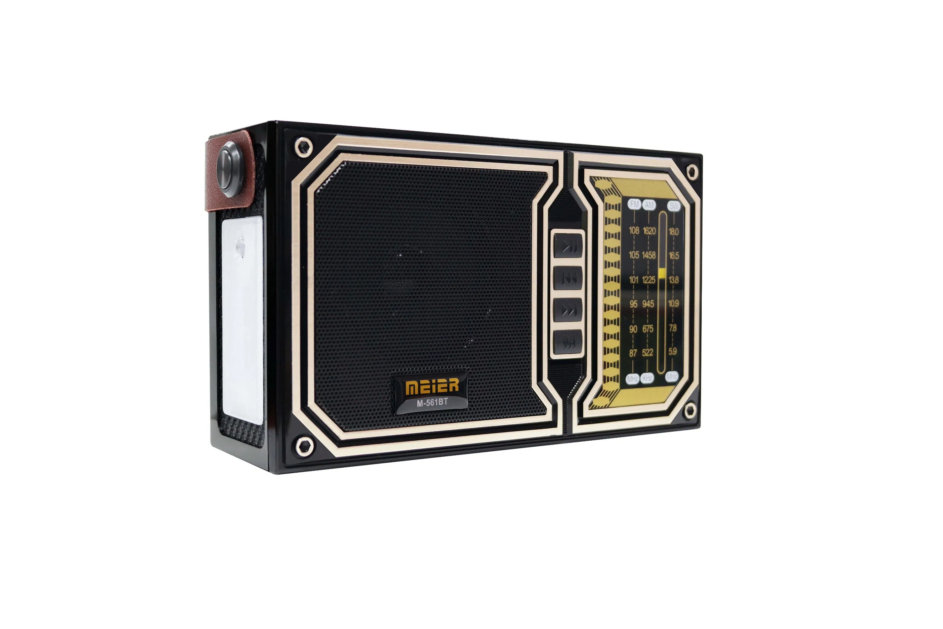 Portable 3-Band Am FM Sw Radio, TF Card and MP3 Player, Rechargeable Speaker, Bluetooth Retro Design, Flashlight Meier M-561bt