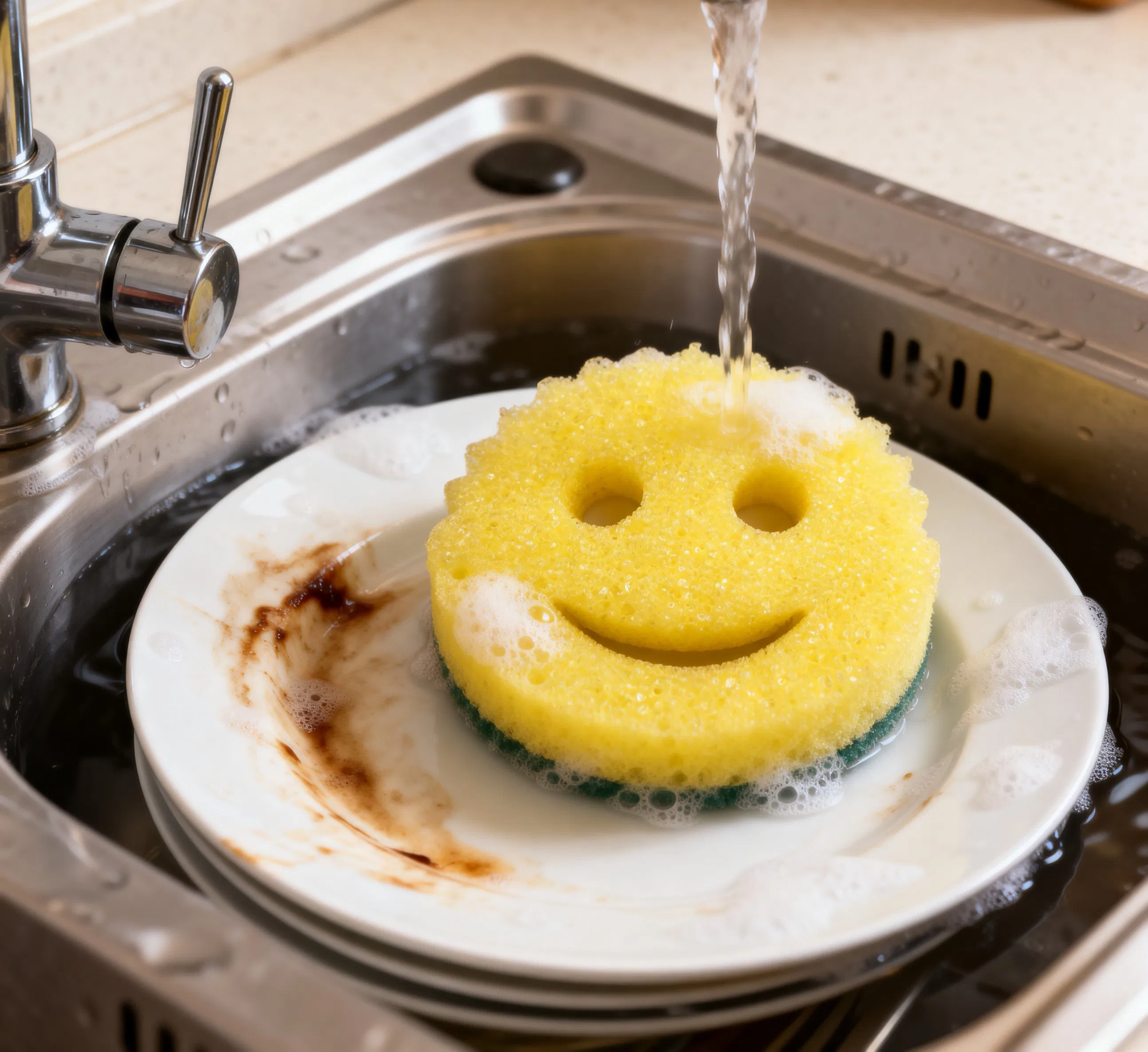 Vibrant Smiley Face Cleaning Sponge for Joyful Home Carescrub Daddy