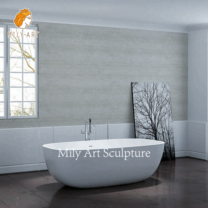 Белая мраморная ванна овальная отдельностоящая