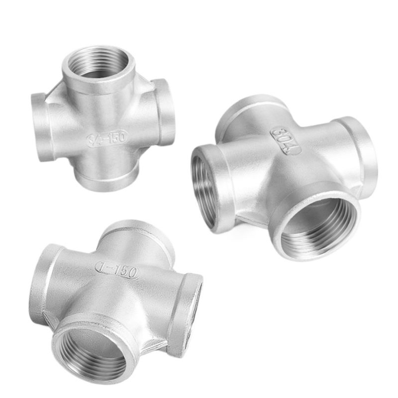 Industrial Fluid System SS304 150 # 4-Way Female Thread Cross