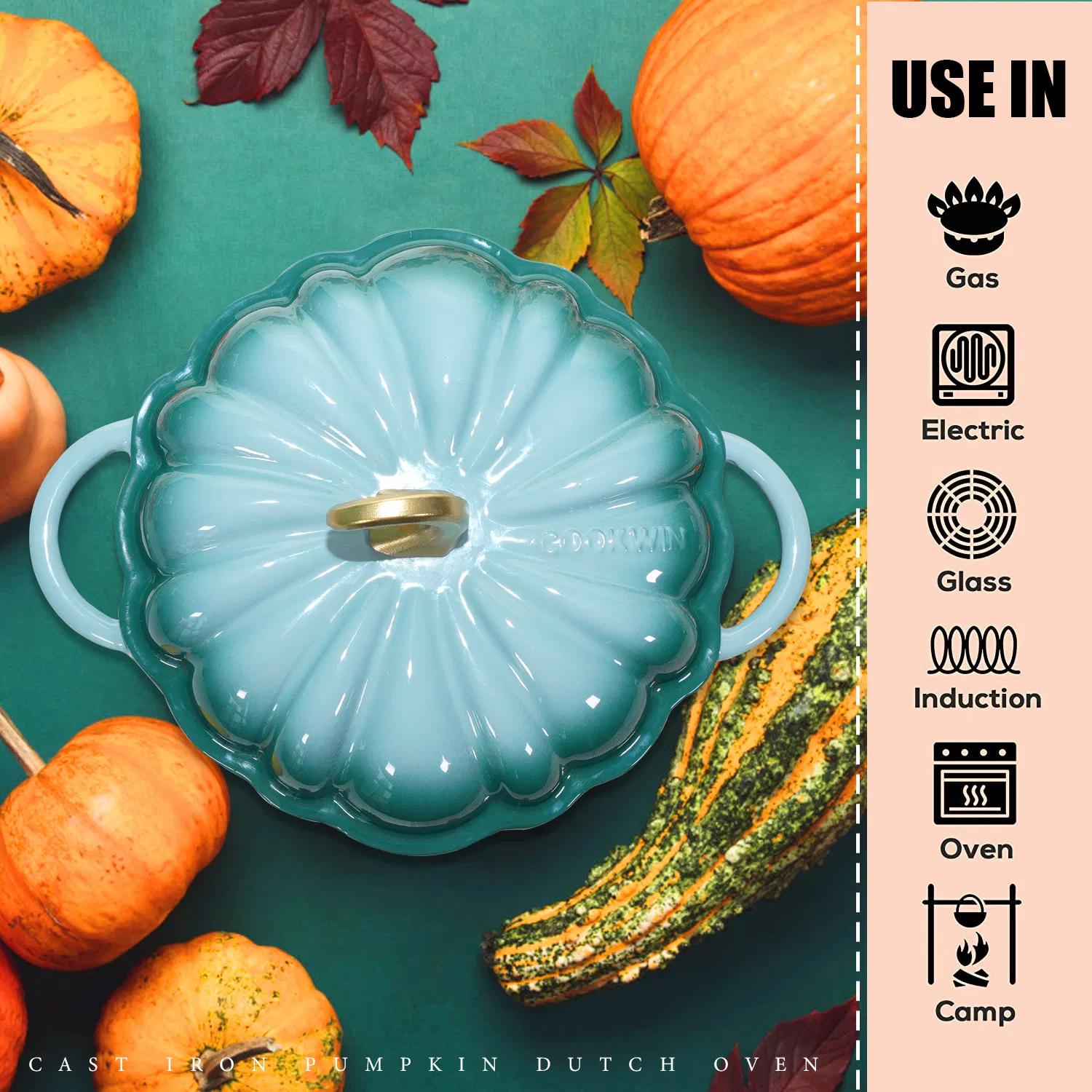 Чугунная эмалированная кастрюля-тыква для фондю