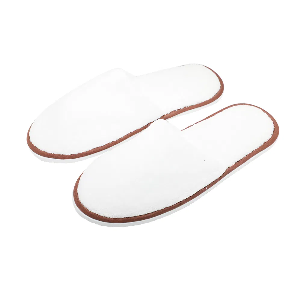 China Supplier Hotel Disposable Amenity White Cotton Waffle Slipper Close Toe Comfortable Hotel Slipper
