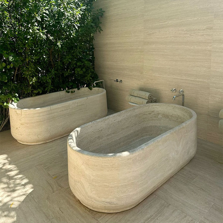 Factory Price Modern Design White Beige Travertine Bathtub Freestanding Marble