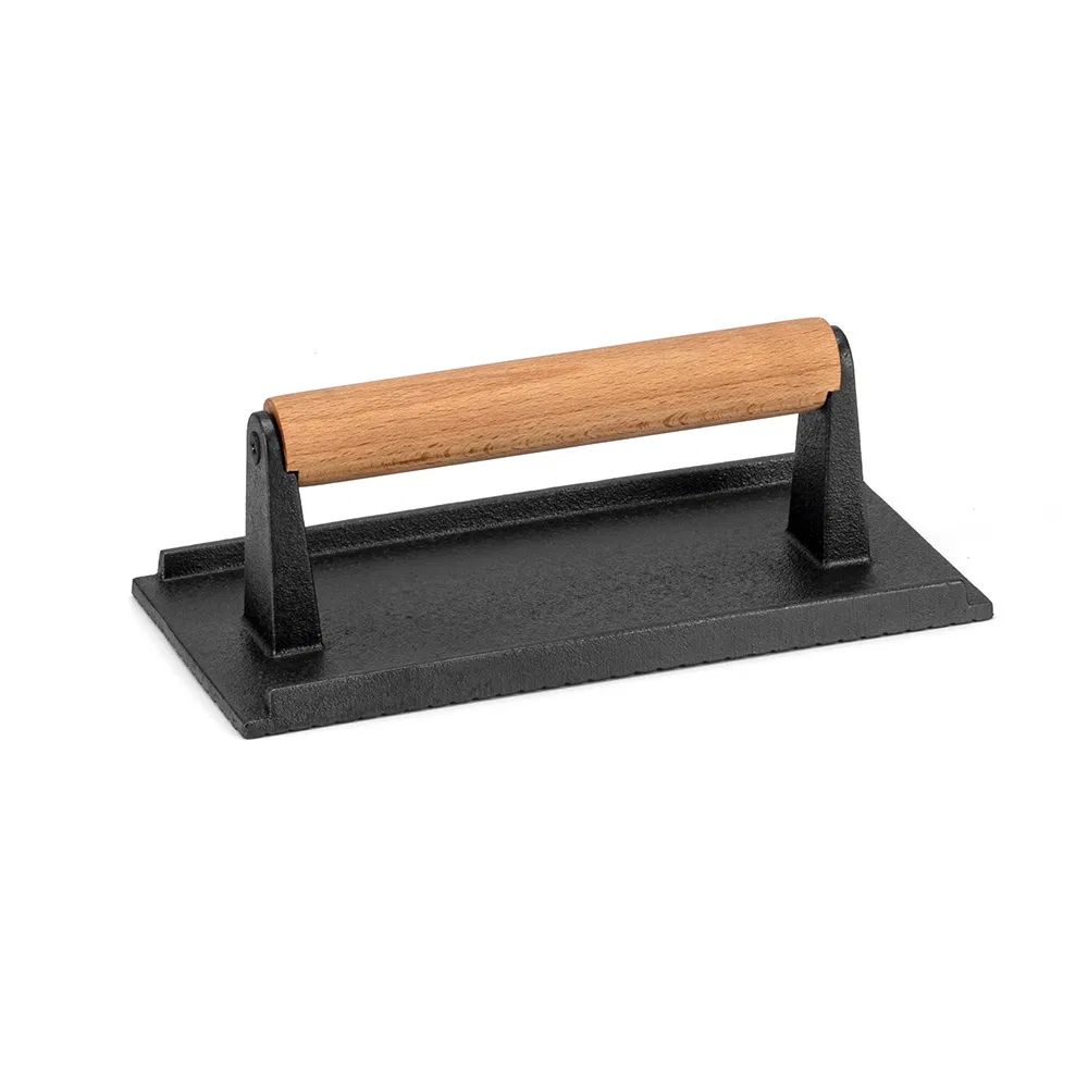 Cast Iron Bacon Grill Meat Press Steak Weight with Wooden Handle
