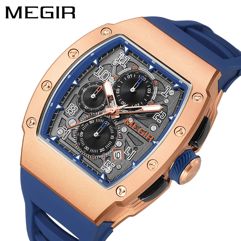 Megir 8411g Men's Sports Business Silicone Strap Multi Functional Luminous Quartz Watch