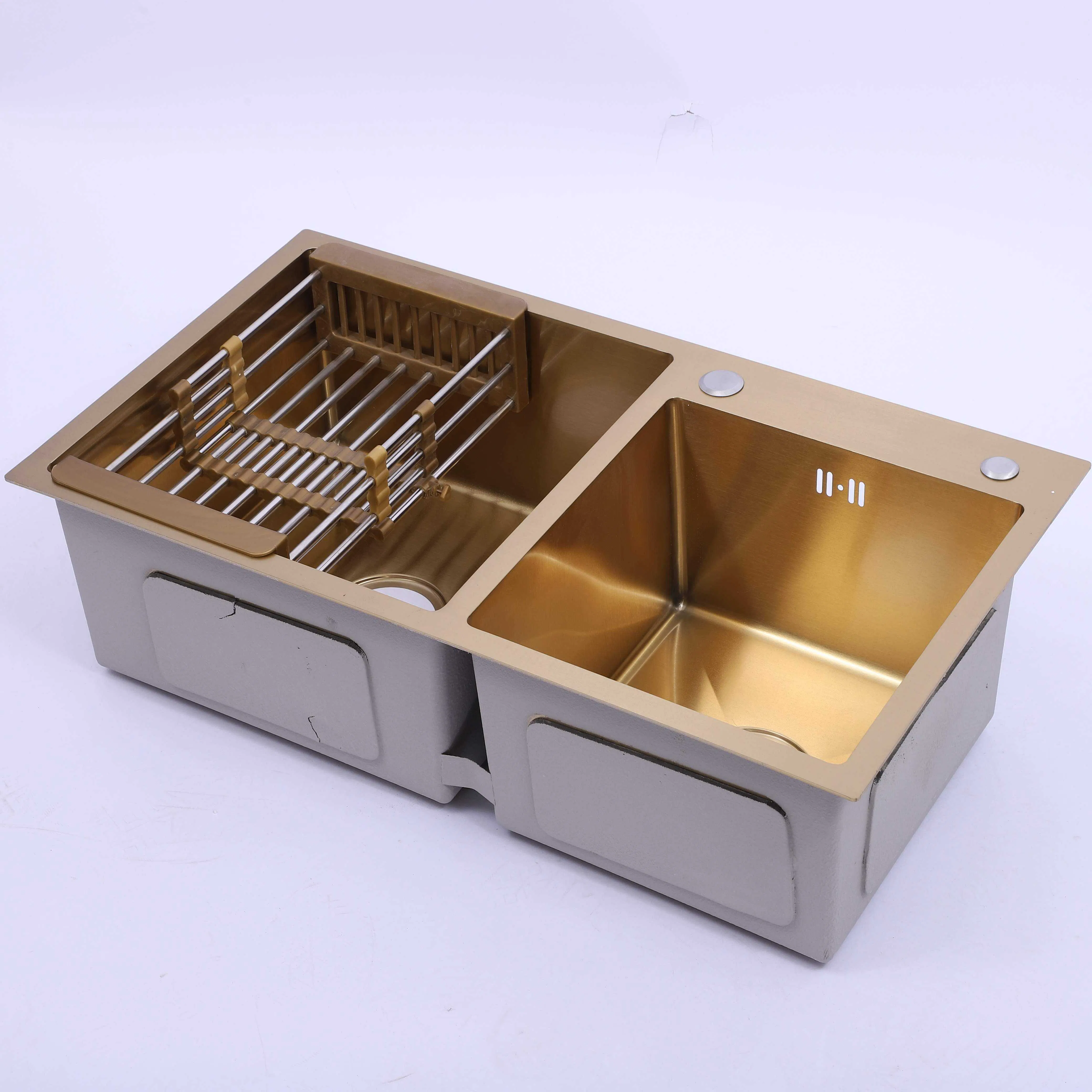 Premium Golden Stainless Steel Double Bowl Farmhouse Kitchen Sink