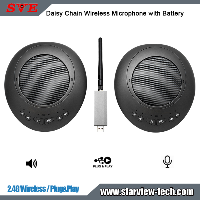 2.4G Wireless Daisy Chain Wireless Microphone with Speaker Battery Plug&Play Audio Conference System
