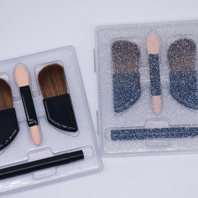 Promotional Gift 4 in 1 Portable Makeup Mini Brush Kit in Glitter Transparent Case