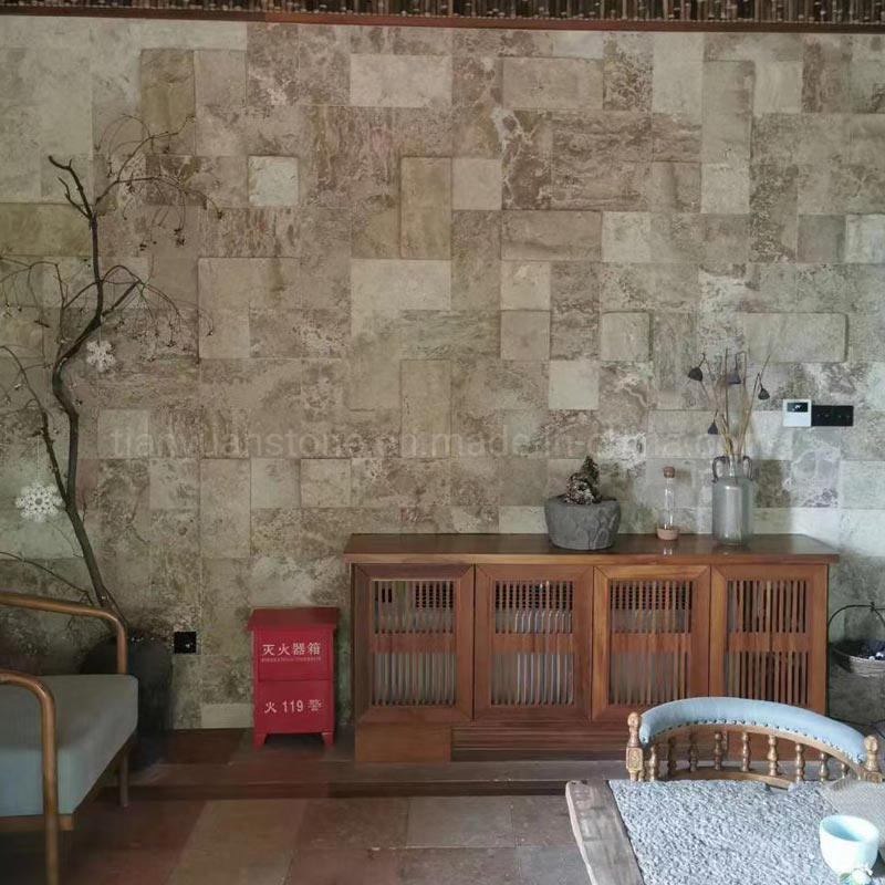 Natural Beige/Yellow/Coffee Travertine Marble Flooring, Fireplace, Travertine