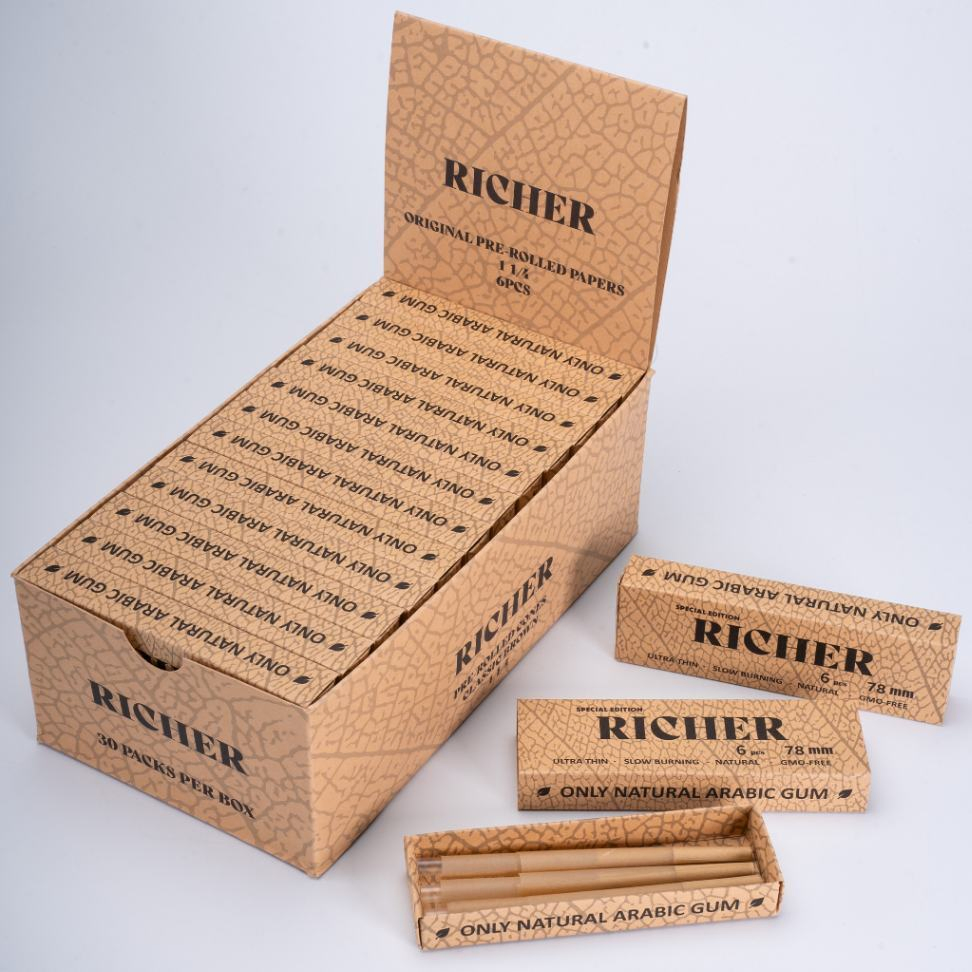 Custom Logo Printing Rolling Pre Classic King Size Roll Brown Natural Cone with Tips Paper Box Smoking Accessories