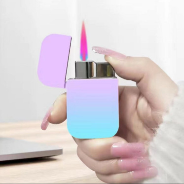 Wholesale Pink Flame Inflatable Lighter Windproof Lighter Metal Gradient Ins Style