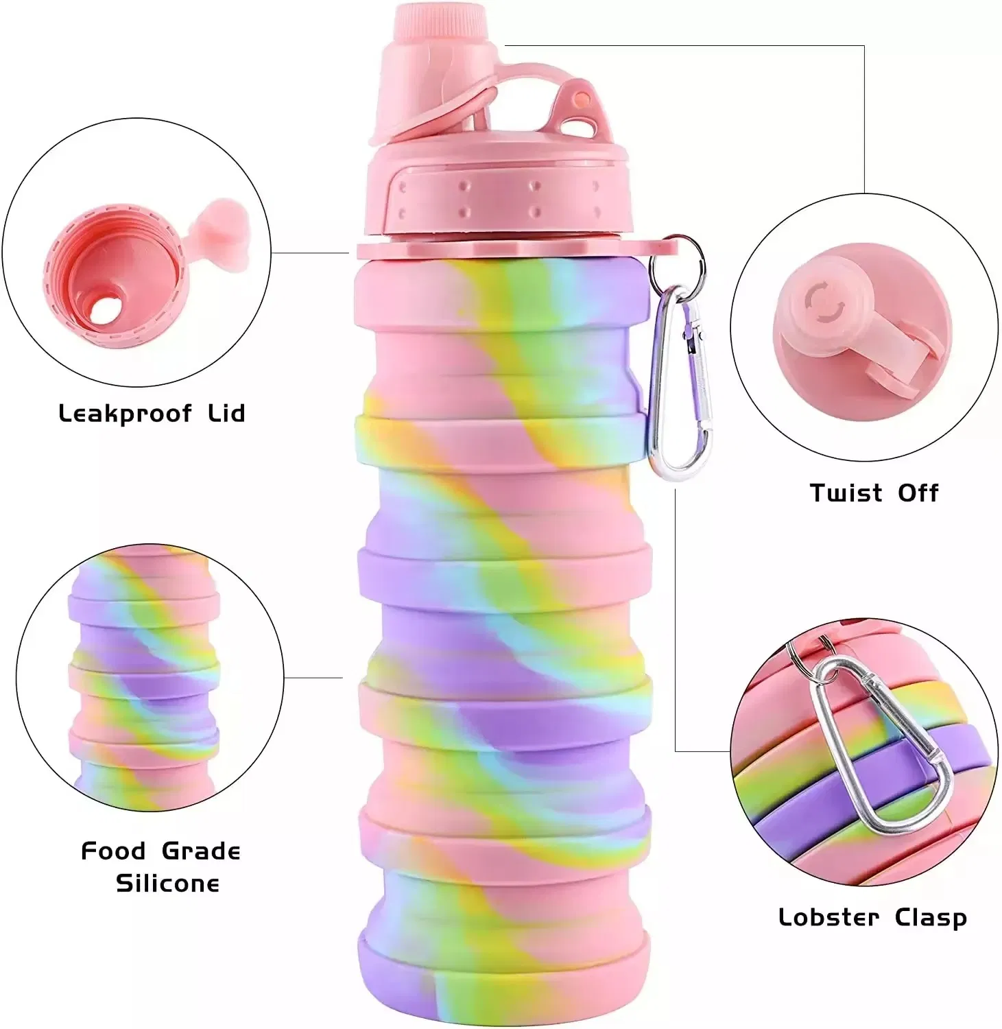 Wholesale Custom BPA Free Collapsible Silicone Water Bottle Hot Sale Silicone Foldable Water Bottle for Sport Travel Outdoor