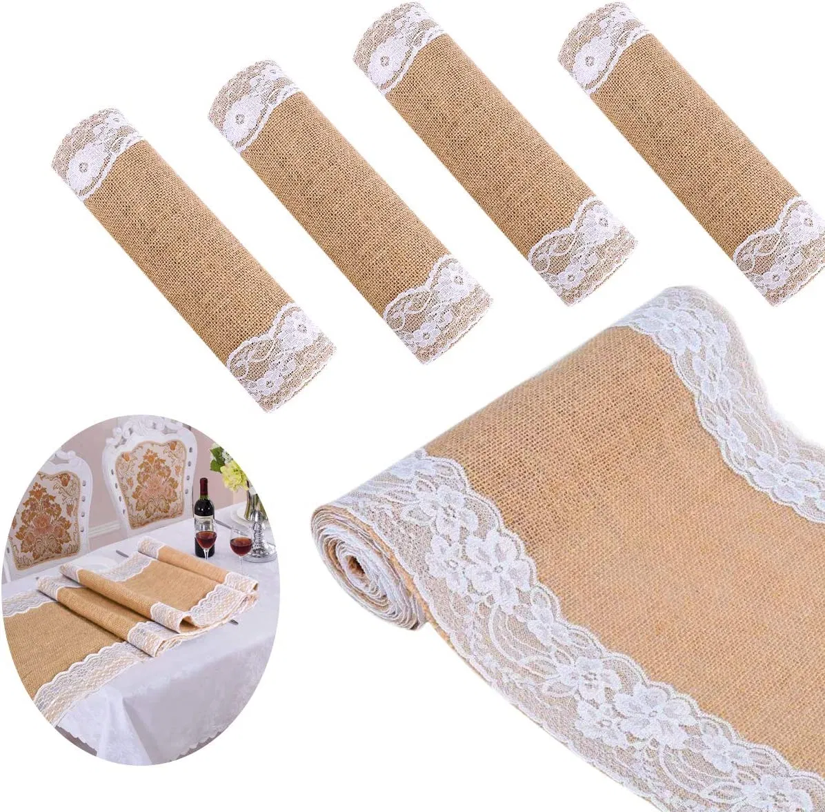 Natural Party Decor Wedding Lace Burlap Table Runner