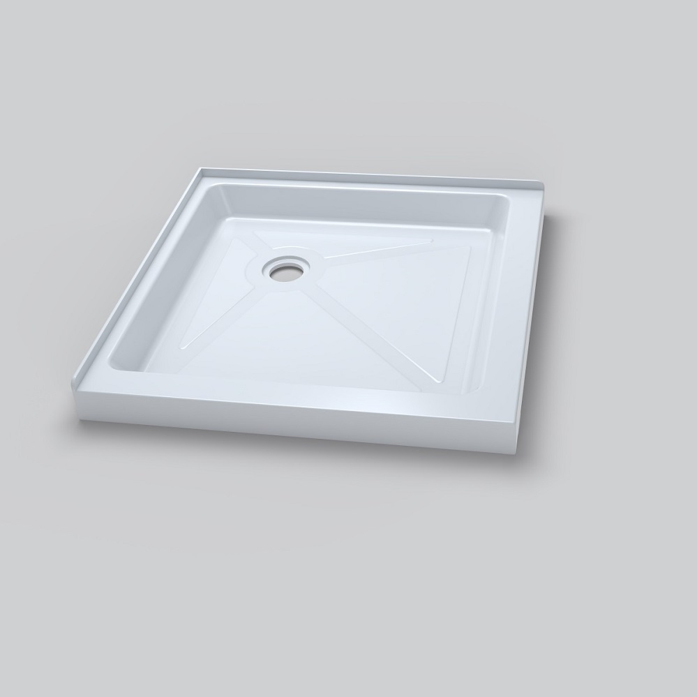 914*914*152mm Anti Slip Texture Quick Drain Double Threshold White Acrylic Square Shower Tray