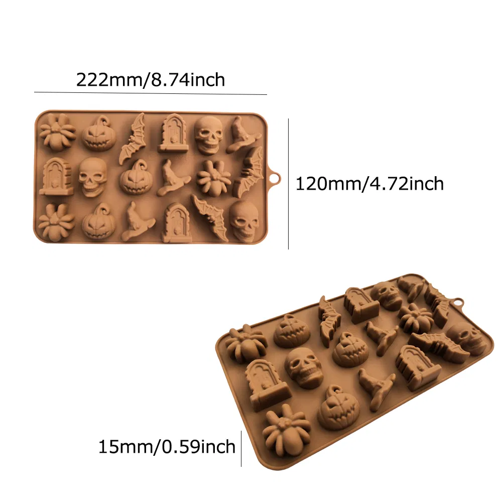 Halloween Spider Pumpkin Bat Gravestone Skull Witch Hat Cupcake Cake Popsicle Cookie Topper Bakery Mould Silicone Chocolate Mold