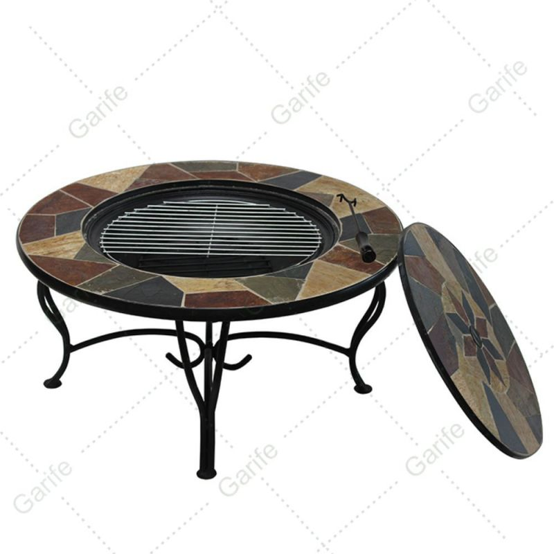 Garden Decoration Large Round Mosaic Outdoor Fire Pit with BBQ Grill