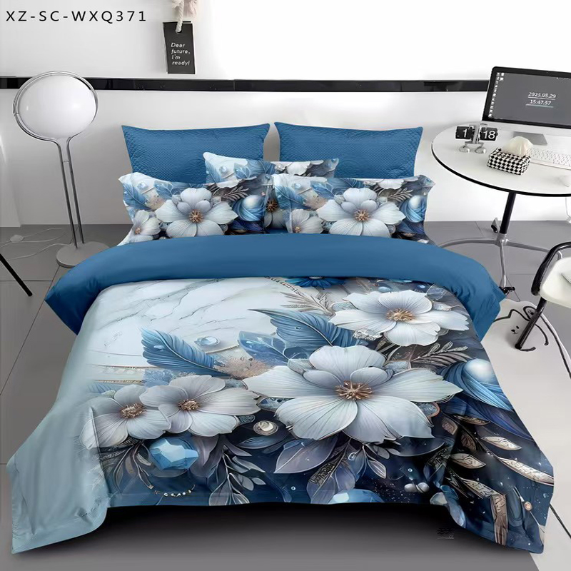 100% Microfiber 4PCS Bed Duvet Cover with Fitted Sheet and Two Pillowcases