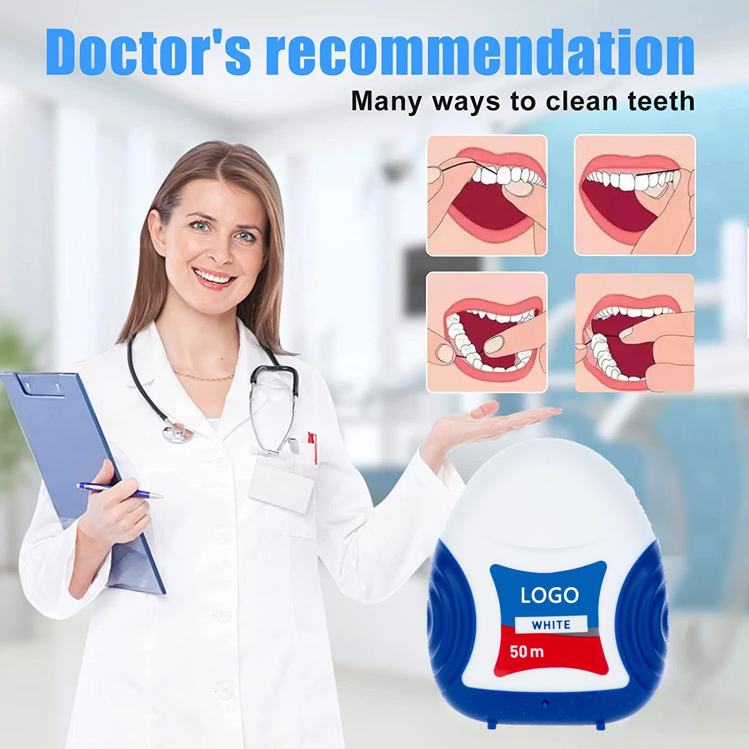 Private Logo Oral Care 50m Mint Flat Waxed 800d Dental Floss