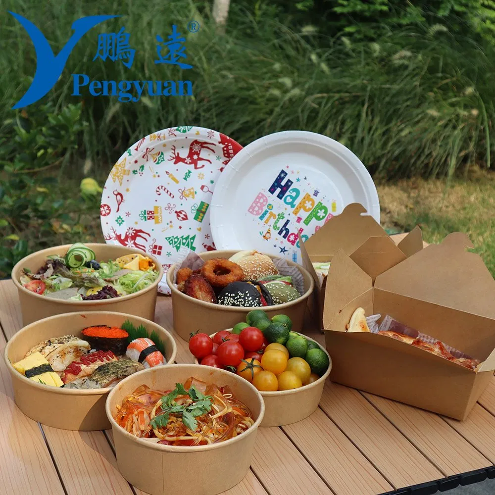 Disposable Biodegradable Food Container Kraft Paper Salad Bowl Take Away for Cookie