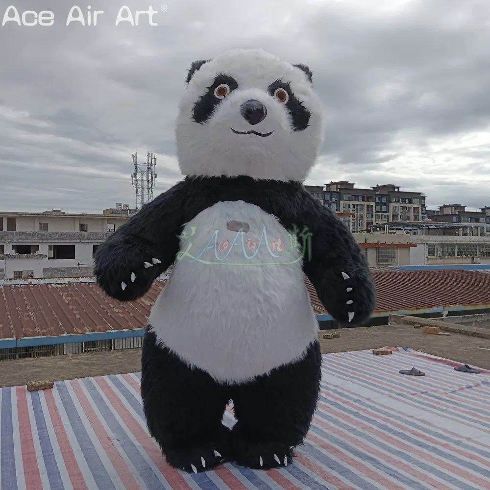 Advertising No Battery Inflatable Panda Mascot Costume Plush Stuff Walking Cartoon for Parada or Decoration