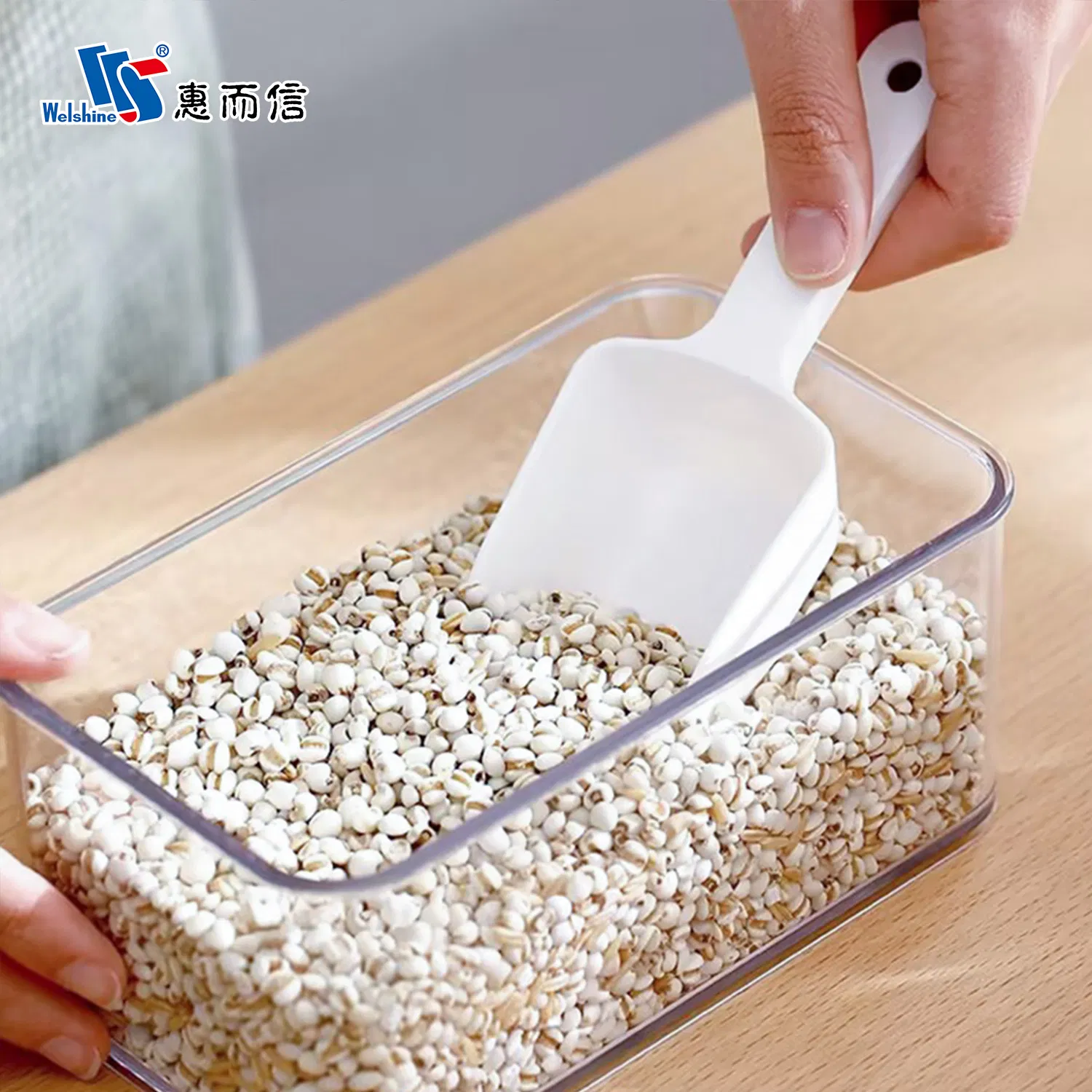 Recycled Large Round Square Long Handle Clear Flour Dry Bucket Scoop