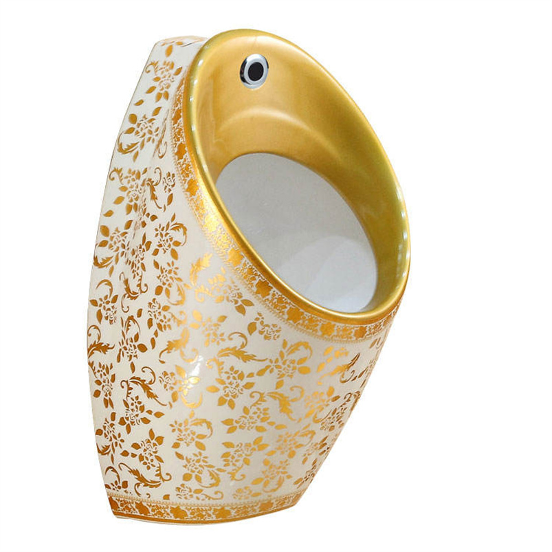 Luxury Gold Silver Pattern Wall-Hung Ceramic Sensor Urinal for Bathroom with Western Design