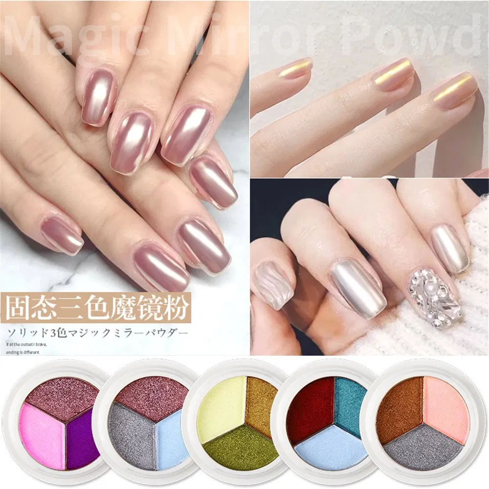 Solid Three-Color Chrome-Plated Holographic Mirror Effect Aurora Powder Nail Decoration Magic Mirror Powder